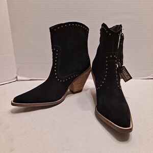 Dingo Women's 10M Classy n' Sassy Cowboy Boots Black Suede Studded Stacked Heel